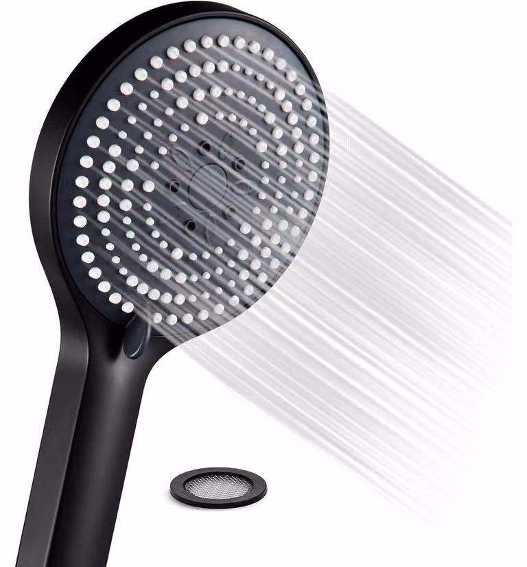 Doccia a soffione nero, grande, con 6 tipi di getto, a risparmio idrico, diametro 130 mm, in ABS cromato