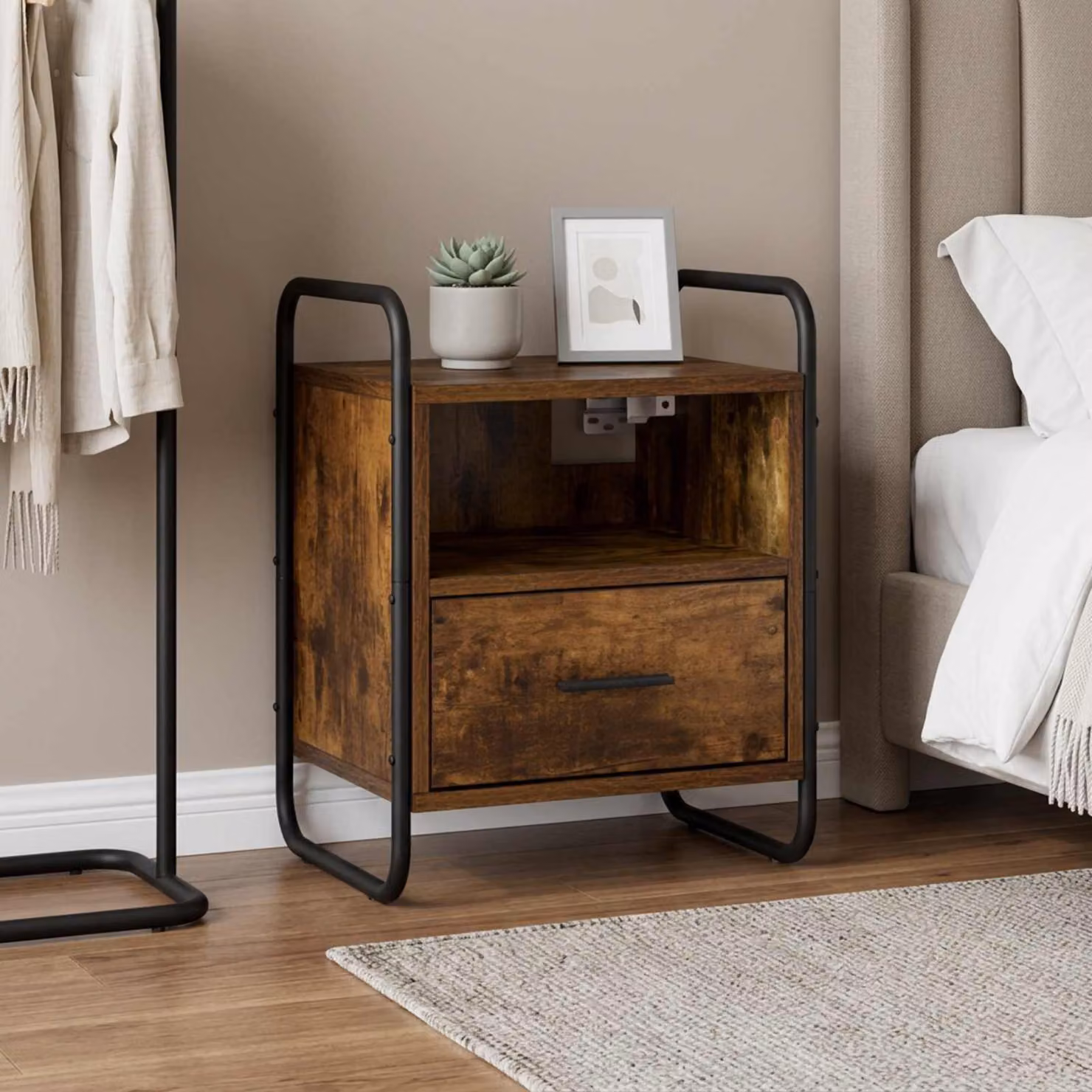 vidaXL Mobiletto da Letto Appeso Moderno in Rovere Fumo, L 40 cm x P 30 cm x H 50 cm
