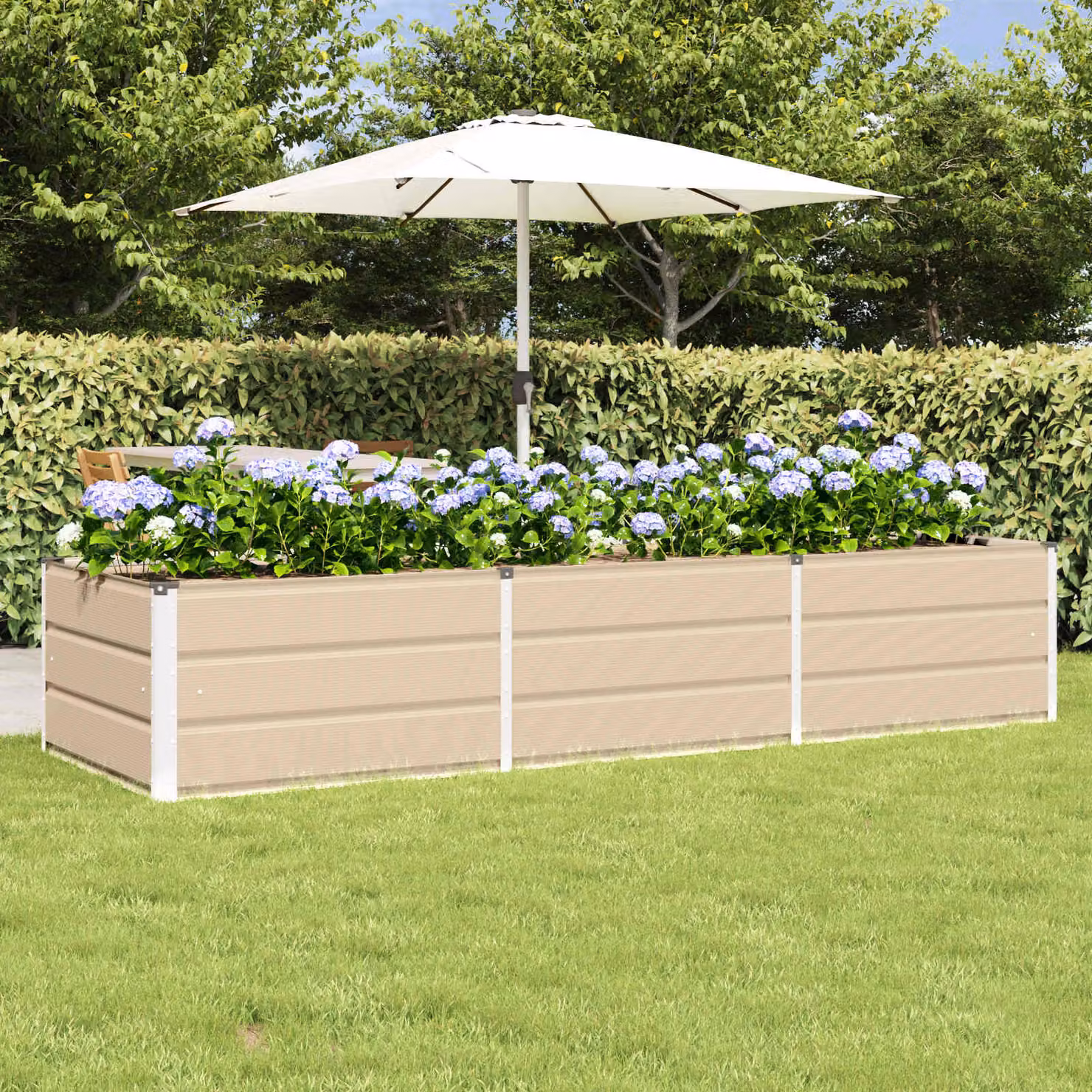 Fioriera vidaXL in acciaio e plastica, colore beige/bianco, L: 240 cm, P: 80 cm, H: 45 cm