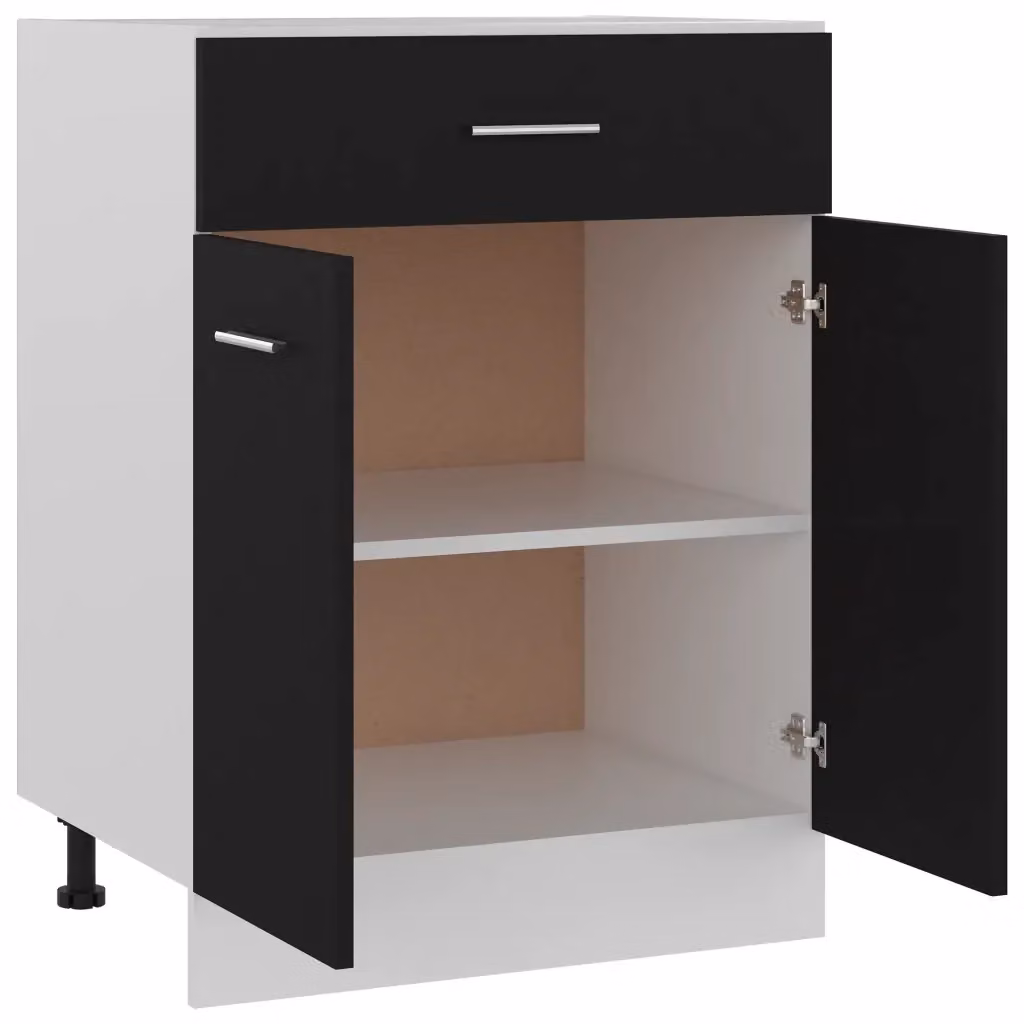 Mobiletto da cucina moderno in legno nero con cassetti L: 60 cm, P: 46 cm, H: 81 cm – 2