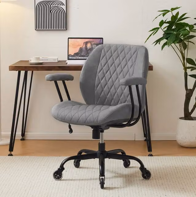 Poltrona da ufficio ergonomica moderna in tessuto e pelle grigia con braccioli e ruote per home office – 1