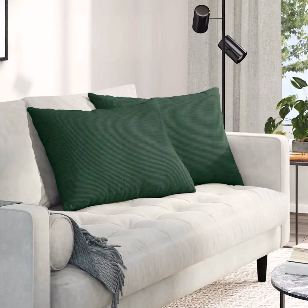 Set di 2 cuscini da divano vidaXL in tessuto a coste verde, forma rettangolare, L: 70 cm, P: 50 cm