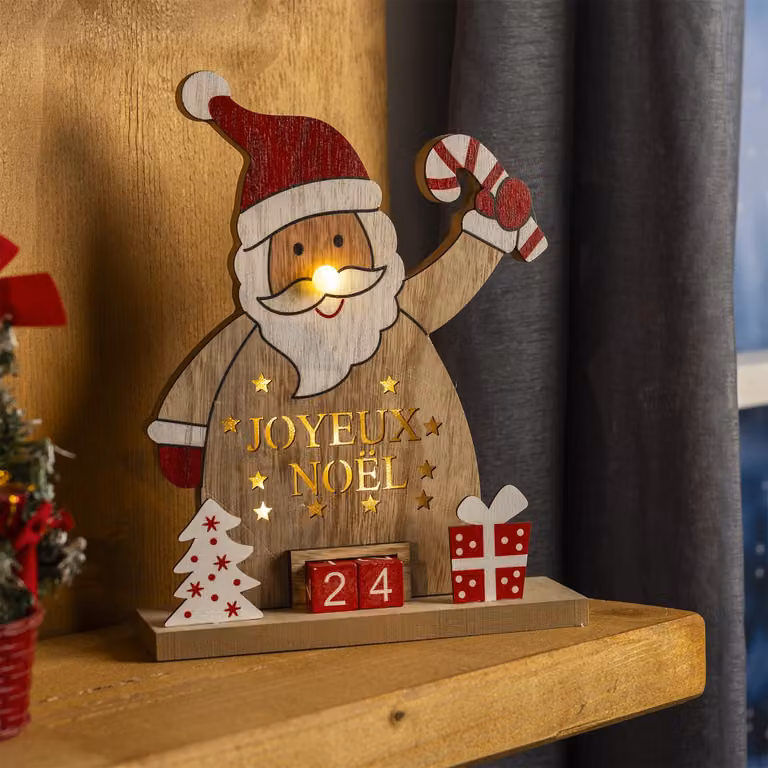Calendario di Natale di Babbo Natale in legno a LED Calendario con decorazioni natalizie