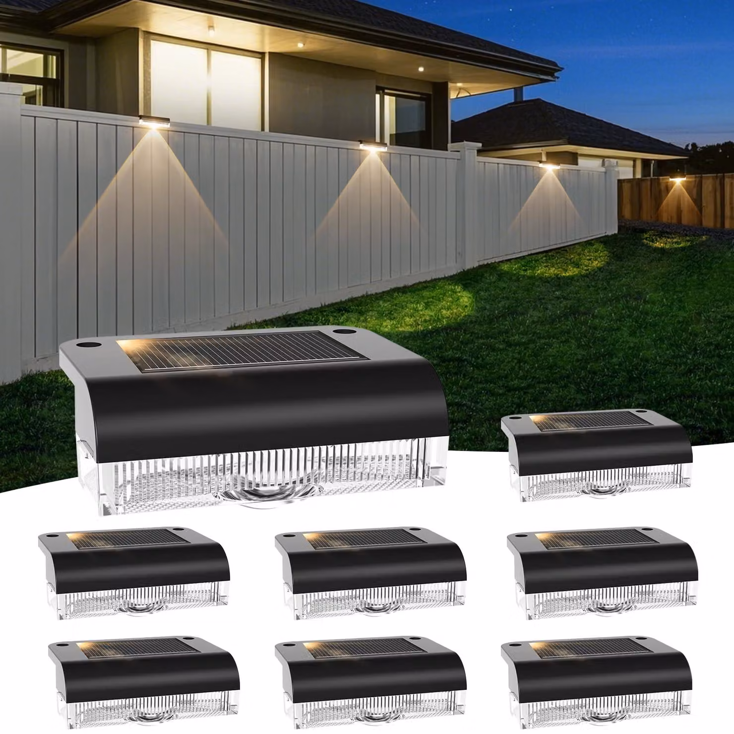 Lampada da esterno a LED, alimentata a energia solare, grado di protezione IP65, luce bianco caldo, confezione da 8 pezzi