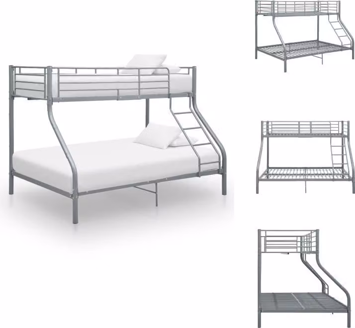 vidaXL Struttura letto a castello in metallo grigio 140x200 cm/90x200 cm - Letti e strutture letto