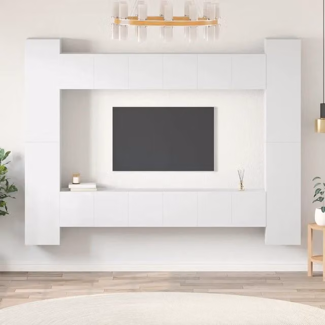 Set Mobili Porta TV 10 pz Bianco in Legno Multistrato 3078652
