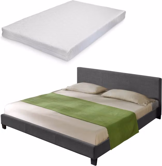 Letto Matrimoniale Corium con Testiera Alta e Materasso in Tessuto Grigio L/P/H: 180 x 200 x 189 cm