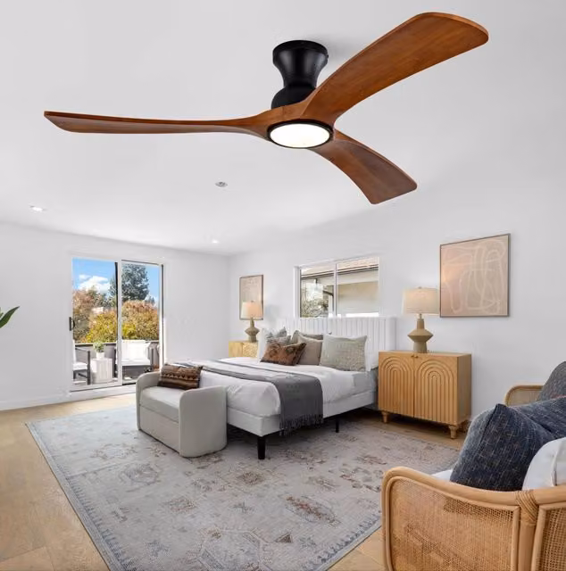 Ventilatore da soffitto con luce LED, motore reversibile, 6 velocità, telecomando e pannello a parete