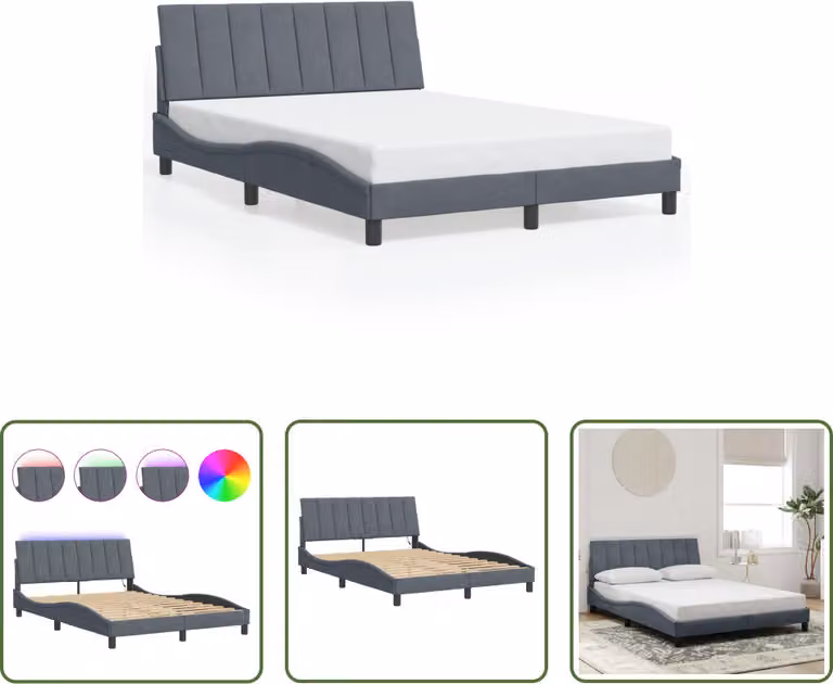 The Living Store Struttura letto con luci LED grigio scuro 140x200 cm in velluto