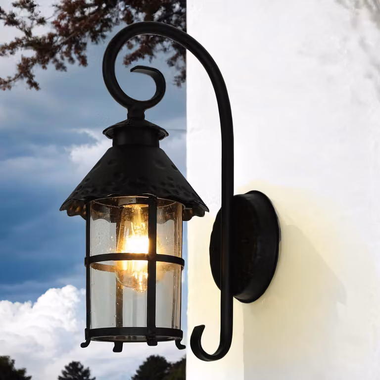Applique da esterno casa cortile IP23 nero E27 vetro metallo rustico lampada da esterno parete