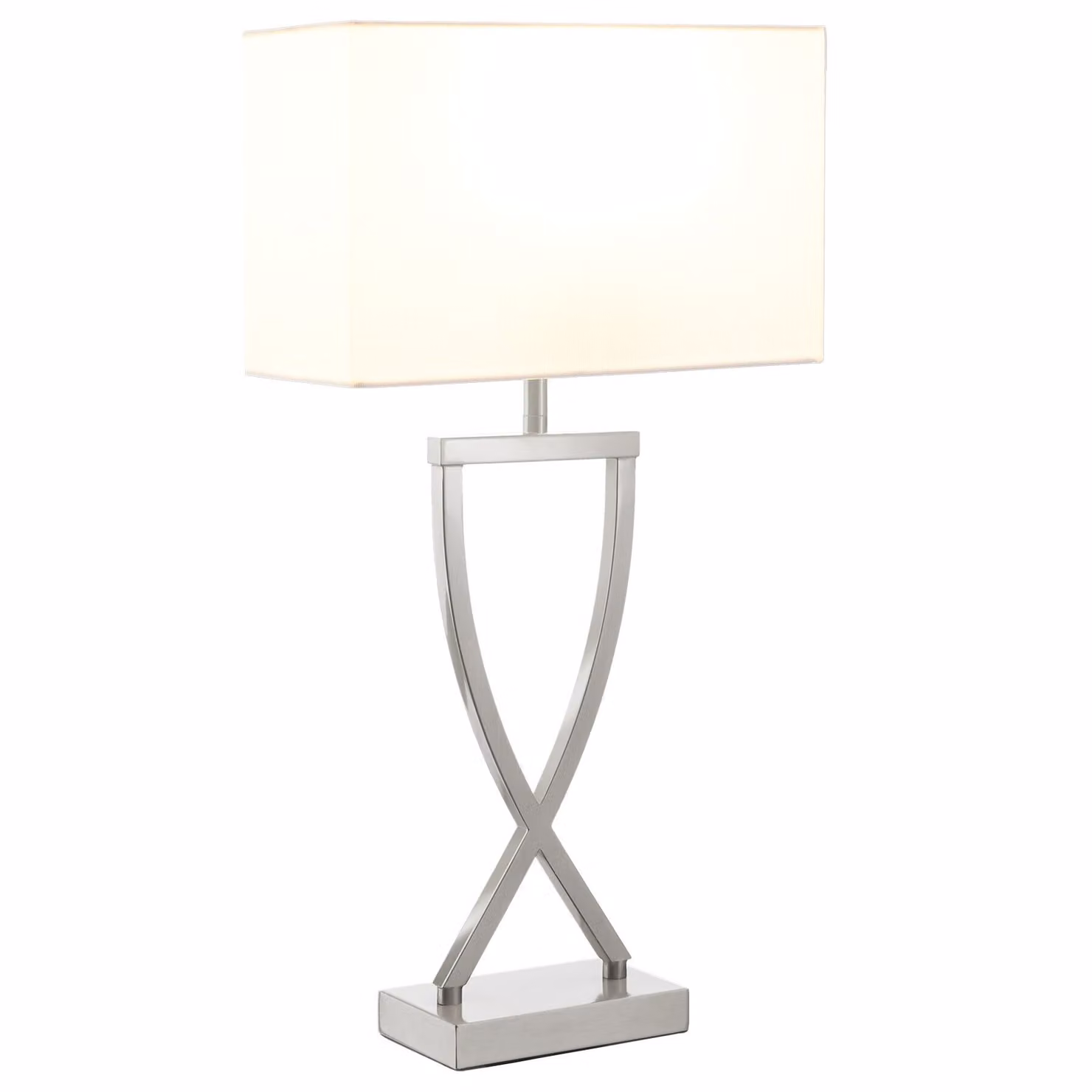 Lampada da tavolo tectake moderna in metallo e tessuto, colore argento e bianco, con attacco E27 – 2