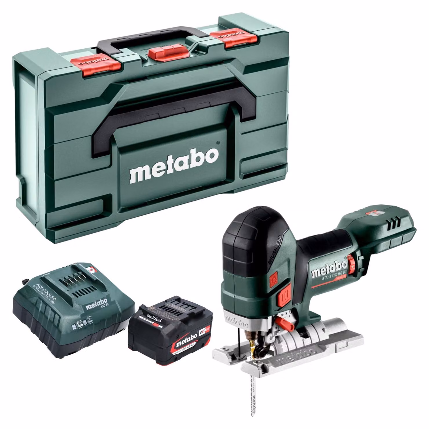 Sega a gattuccio a batteria Metabo STA 18 LTX 150 BL 18 V 150 mm Brushless + 1x batteria 4,0 Ah + caricabatterie + Metabox