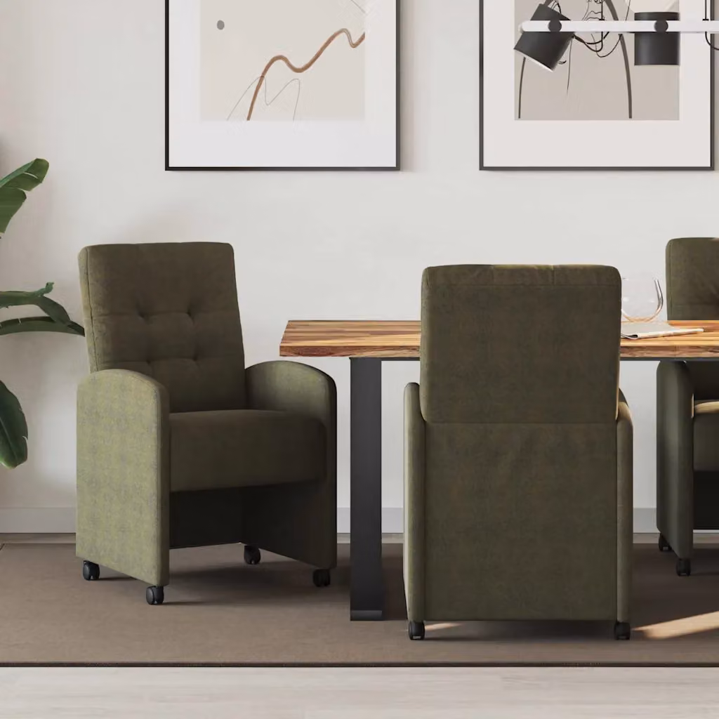 Set di 2 sedie da pranzo vidaXL con ruote e braccioli in pelle sintetica verde militare L/P/H: 58 x 67 x 97 cm – 1