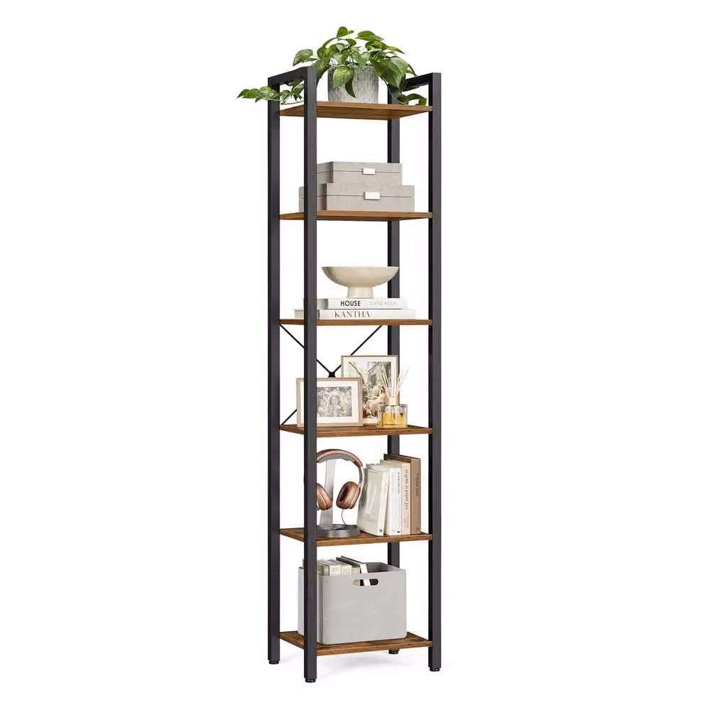 Scaffale Libreria per Ufficio Studio Soggiorno Camera da Letto Stile Industriale, Marrone Vintage e Nero