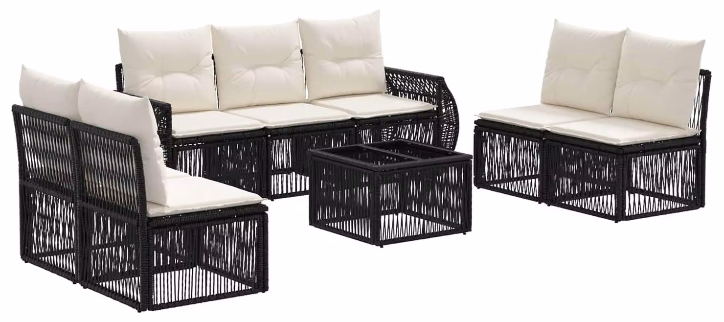 Set Divano da Giardino 8 pcs Nero e Bianco Crema polyrattan