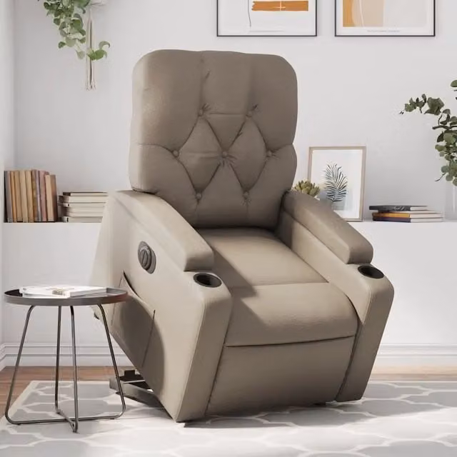 Poltrona Alzapersona Reclinante Elettrica vidaXL in Similpelle Beige con Supporto per Senior – 1