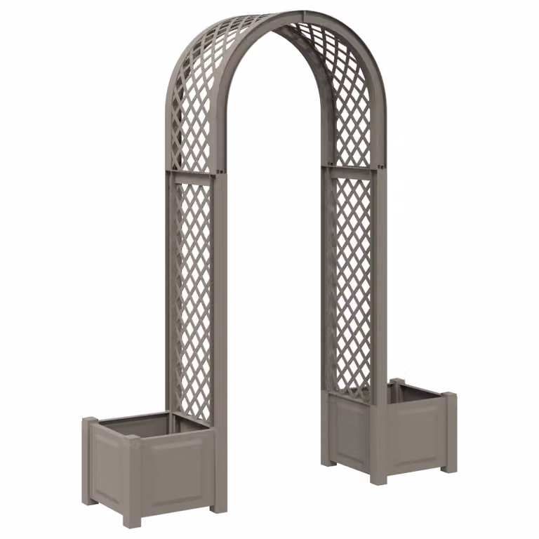 Arco di rose con vaso vidaXL in plastica grigia, L: 168,5 cm, P: 43 cm, H: 207 cm