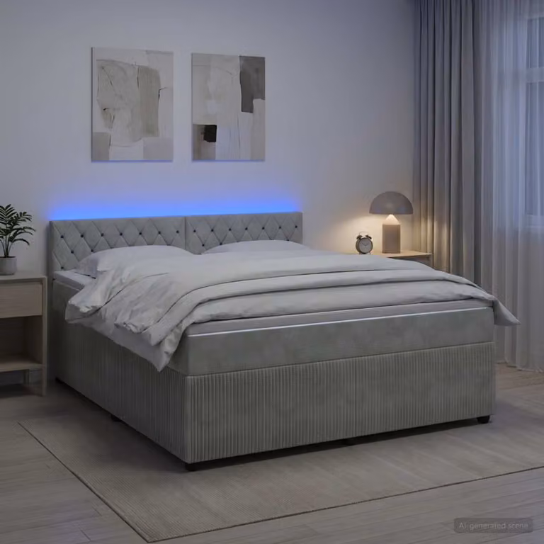 Letto box spring ibrido vidaXL con materasso a molle insacchettate in tessuto grigio, L/P: 160 x 200 cm