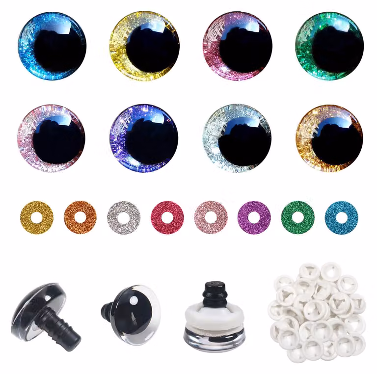 Occhi di sicurezza, 32 pezzi, 14 mm, in plastica, colorati, con rondelle