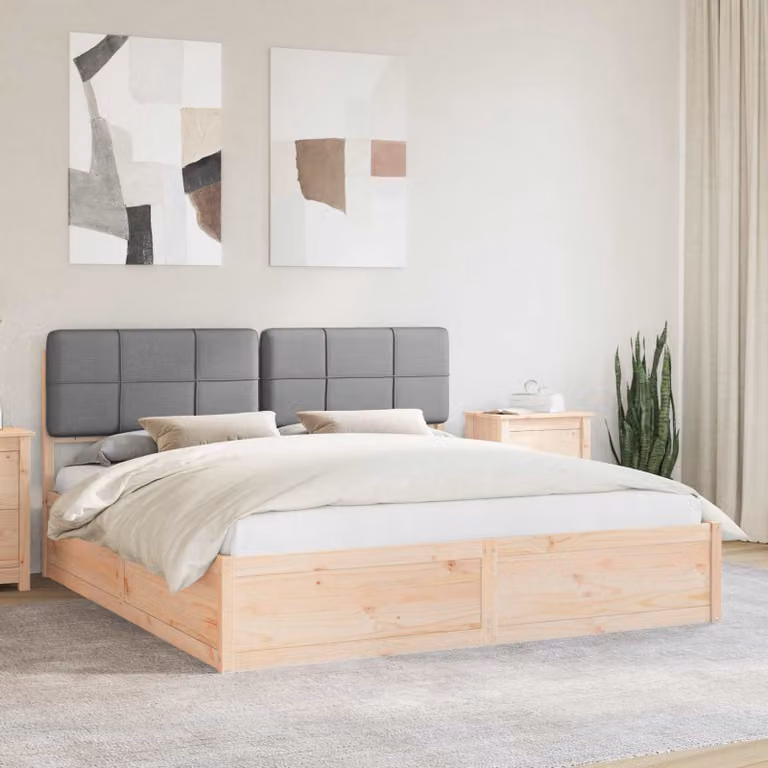Letto con Testiera Rivestita vidaXL in Legno di Pino e Tessuto Grigio L/P/H: 180 x 200 x 185,5 cm