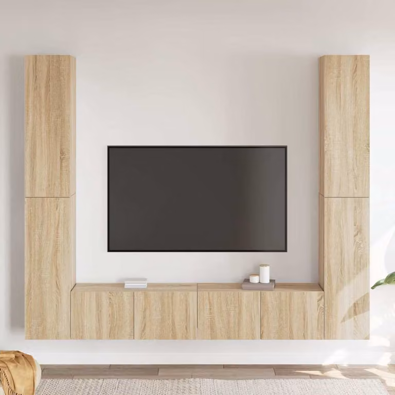 Set di mobili porta TV moderno vidaXL in legno Rovere Sonoma, 6 pezzi, colore marrone/beige