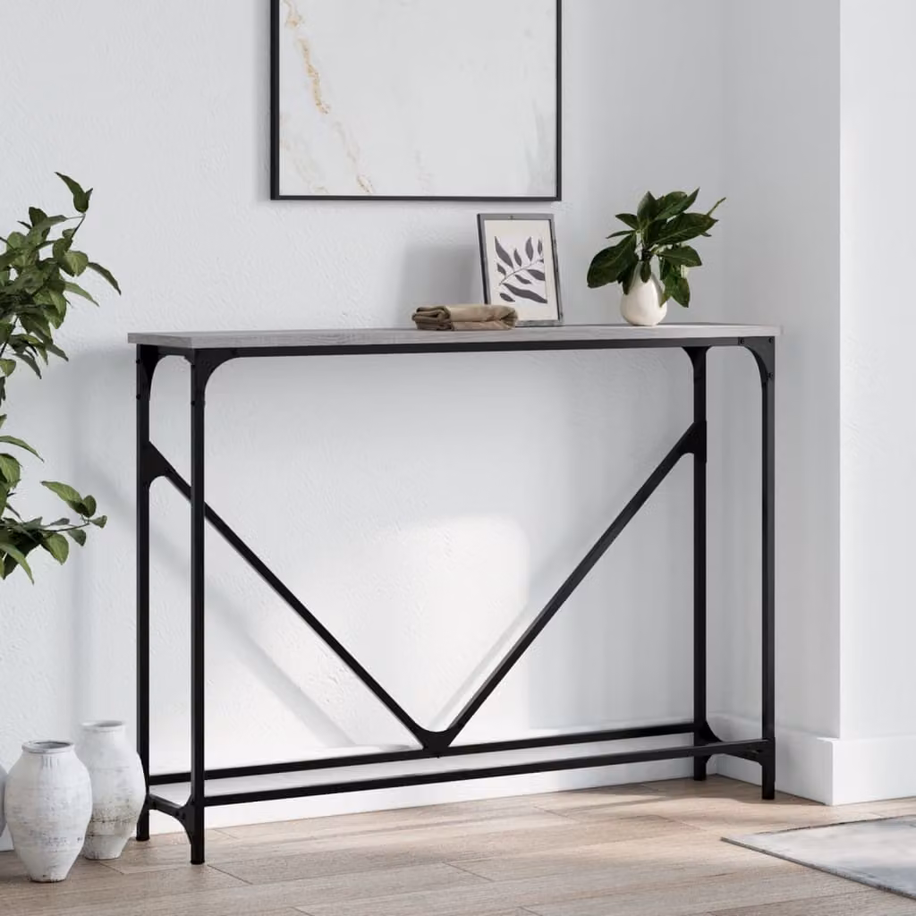 vidaXL Tavolino Consolle in Legno Multistrato Grigio Sonoma L: 102 cm, P: 22,5 cm, H: 75 cm