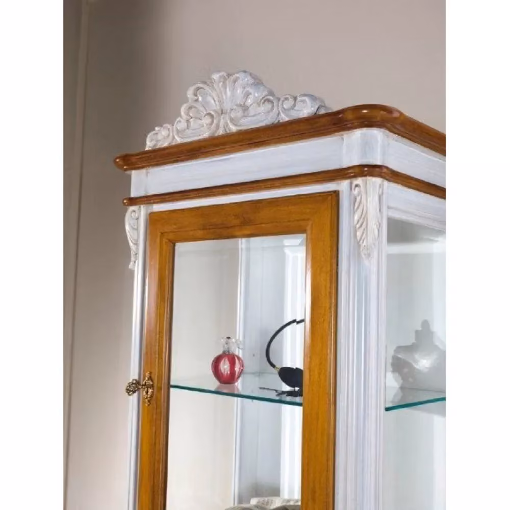 Vetrina classica provenzale in legno con ante in vetro e cassetto Mobili 2G L/P/H: 61 x 41 x 190 cm – 2