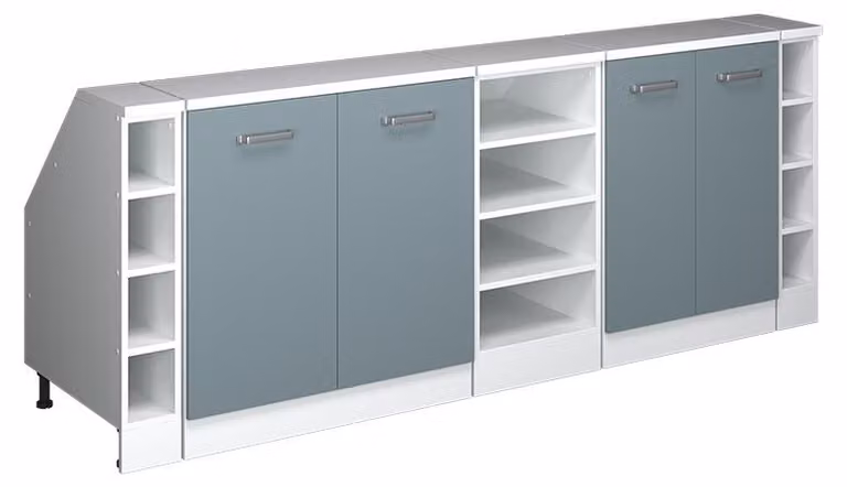 Mobile cucina sottotetto Vicco R-Line Grigio-blu 210 cm Set di 5 carcasse armadio profondità 60 cm, Model 60530