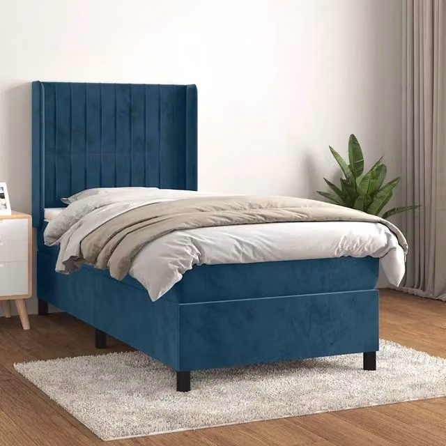 Letto con Giroletto a Molle e Materasso Ibrido vidaXL in Velluto Blu Scuro L/P/H: 203 x 103 x 128 cm – 1