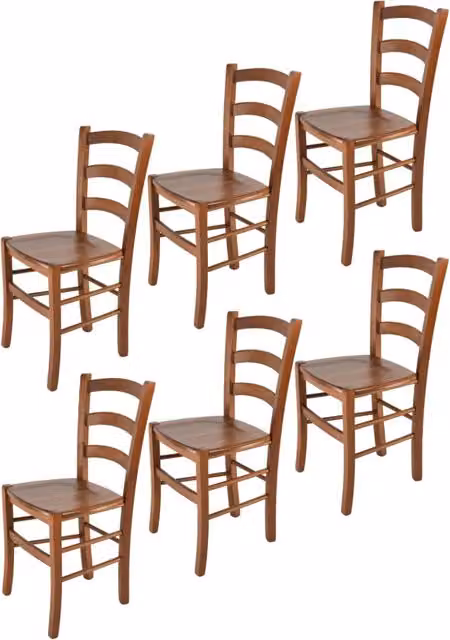 Set 6 Sedie Venice Tommychairs, robusta struttura in legno di faggio verniciata in noce chiaro e seduta in legno