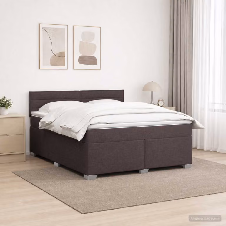Letto con Box Spring, Materasso Ibrido e Illuminazione LED vidaXL, Marrone e Bianco, L/P: 160 x 200 cm