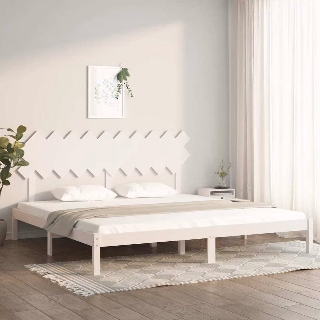 The Living Store Letto in legno massiccio bianco 200x200 cm