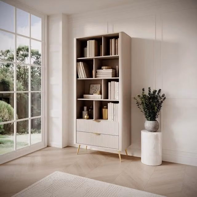 Biblioteca Kabavasi, Libreria 2 Cassetti, 88x38x194h cm Beige