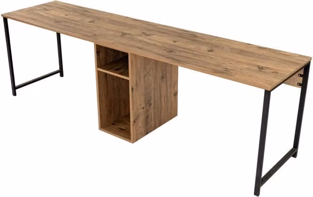 Scrivania in legno "Twin Study Desk" - 240 x 60 x 74 cm - Pino Atlantico Nero