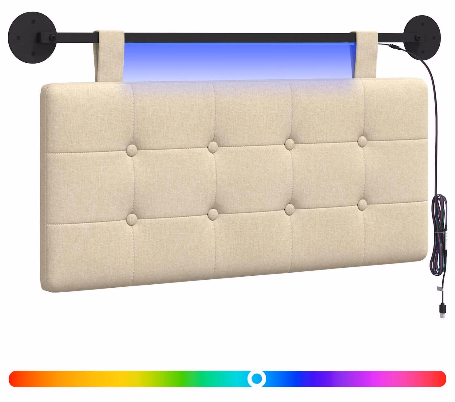 Testiera sospesa Con luce LED Crema Tessuto