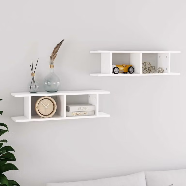 Set di 2 mensole a parete vidaXL in legno bianco opaco L: 75 cm, P: 20 cm, H: 18 cm
