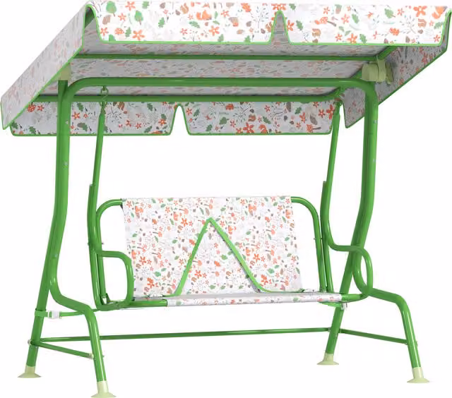 AIYAPLAY Dondolo per Bambini da Esterno a 2 Posti con Tettuccio Regolabile e Cinture di Sicurezza, Verde, L/P/H: 112 x 75 x 120 cm