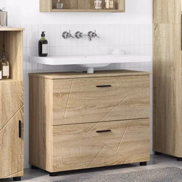 Mobile da Bagno Moderno vidaXL in Legno Marrone con Ante a Battente e Ripiani Interni L: 76,5 cm, P: 35 cm, H: 64 cm