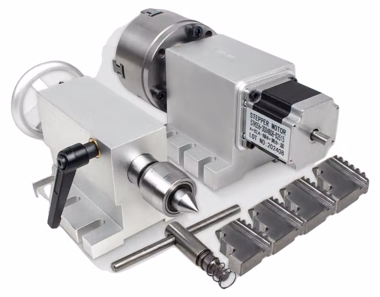 Asse di tornitura CNC, riduttore 50:1, motore Nema23, 4Jaw K12-100 mm