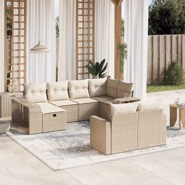 Set Divano da Giardino 10 pz con Cuscini Beige in Polyrattan 3266238