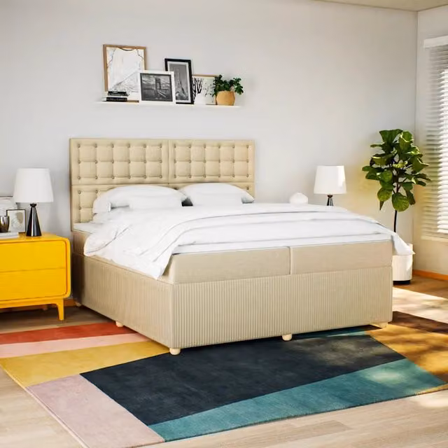 Letto Ibrido Moderno vidaXL con Struttura in Legno di Pino e Materasso in Tessuto Beige e Bianco L/P: 200 x 200 cm