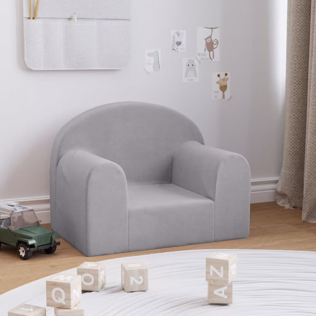 vidaXL Divano per Bambini in Morbido Peluche Grigio Chiaro L: 52 cm, P: 40 cm, H: 34 cm