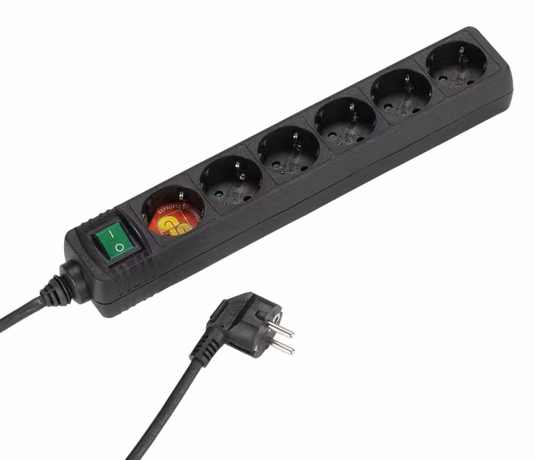 VIVanco™Multipresa Nera Con 6 Porte Schuko, Cavo 1,4M, Interruttore ON/OFF Verde