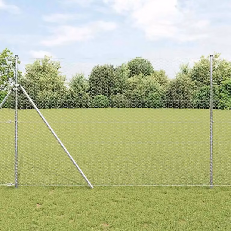Recinzione esagonale vidaXL in acciaio zincato e PVC, Argento, H: 160 cm, L: 10 m