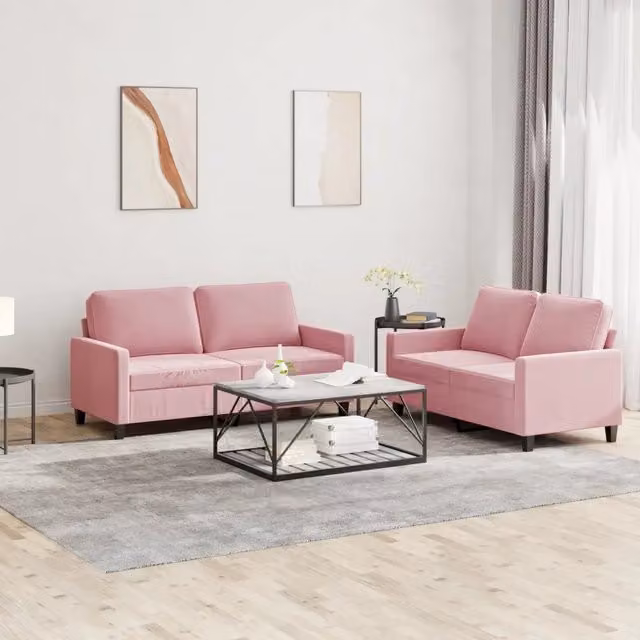 Set di Divani 2 pz con Cuscini rosa in Velluto 3201499