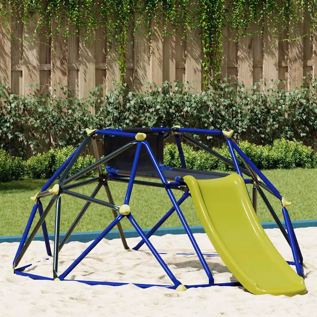 vidaXL Struttura per arrampicata a cupola con scivolo per bambini, Blu, H: 236 cm, L: 178 cm, P: 90 cm – 1