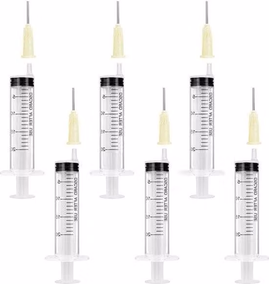 Contenitori in plastica con aghi a punta arrotondata - Set da 6 - 20 ml - Pistole a spruzzo - Pennarelli a serbatoio - Esperimenti - Acqua per piante - Set di contagocce per animali