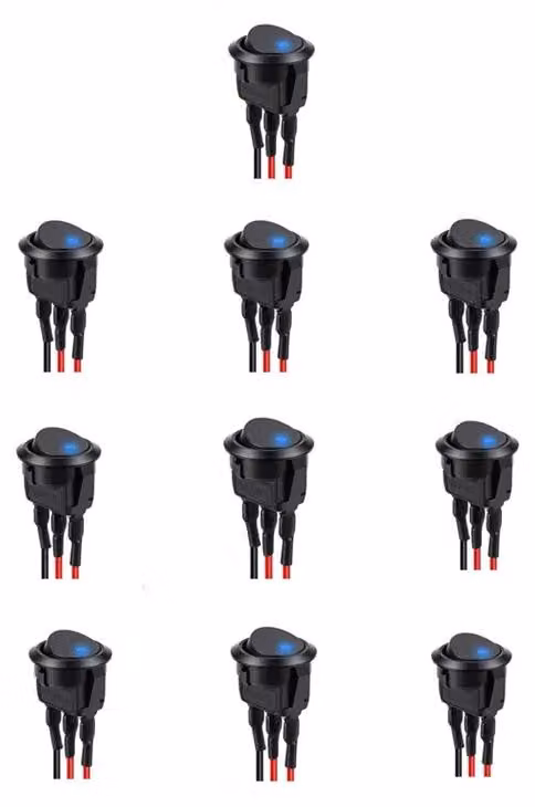 Interruttori a levetta, illuminati, configurazione a 3 pin, 10 pezzi, colore blu