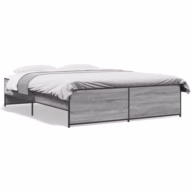 Letto matrimoniale | Letto per adulti | Giroletto Grigio Sonoma 150x200 cm in Legno Multistrato Metallo