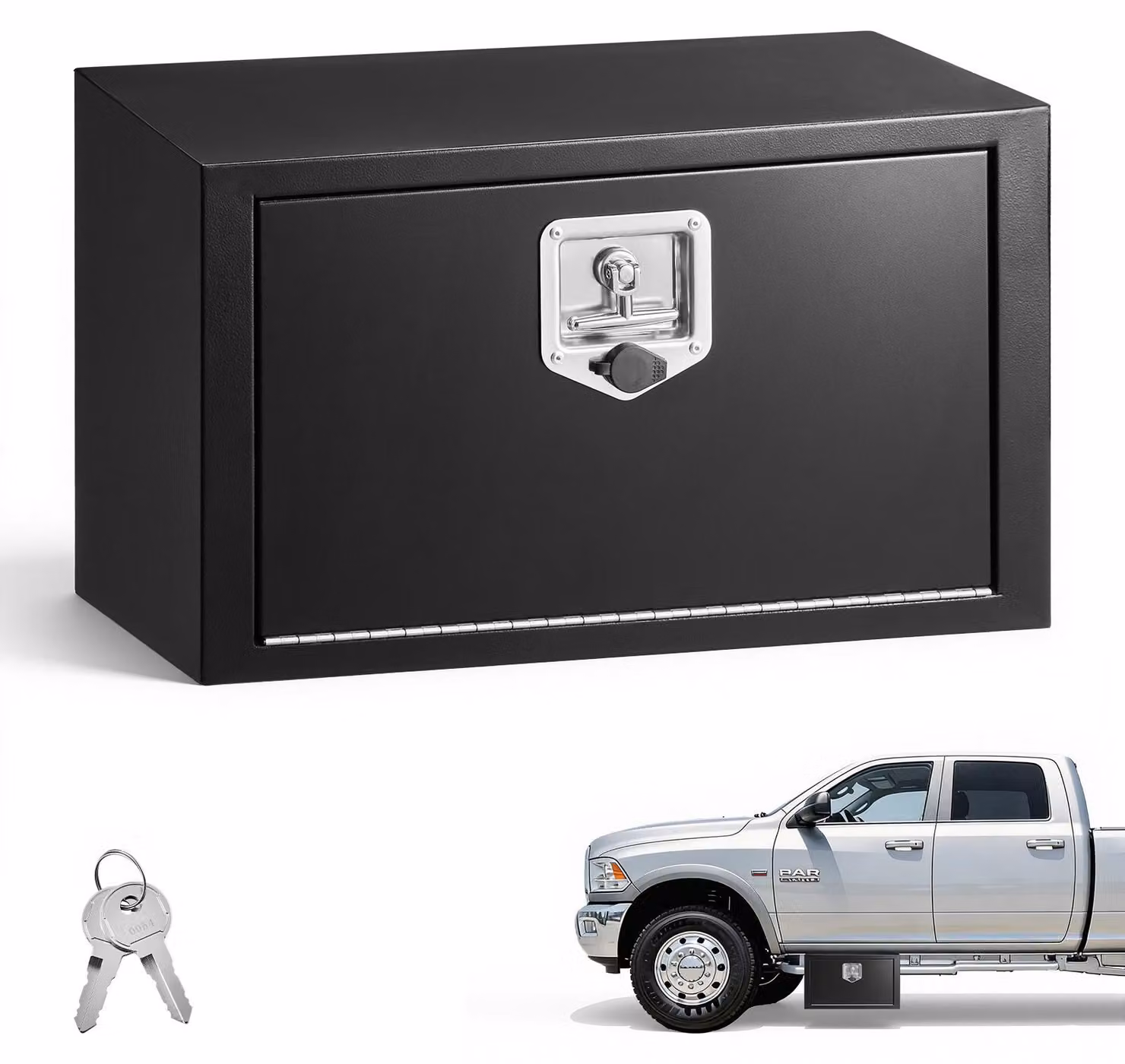 Cassetta portattrezzi sottoscocca per camion - Contenitore sottoscocca 609 x 305 x 356 mm - Acciaio laminato a freddo - Impermeabile - Con serratura a T - Adatto per camion, rimorchi e furgoni - Colore nero